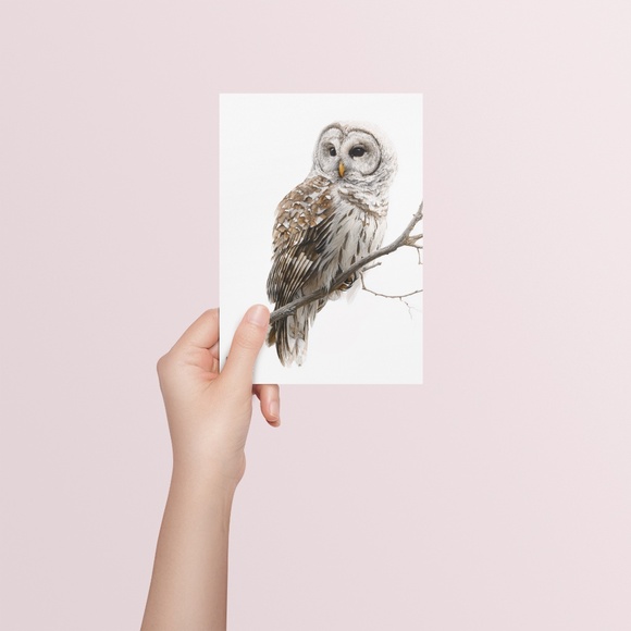 Watercolor Barred Owl Portrait Wall Art Print, Unframed - Mystical Woodland - Picture 5 of 6